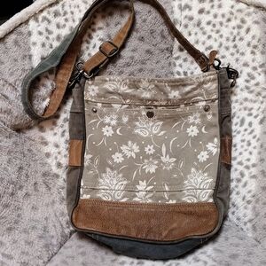 Floral Patterned Tan and Brown Women's Bag